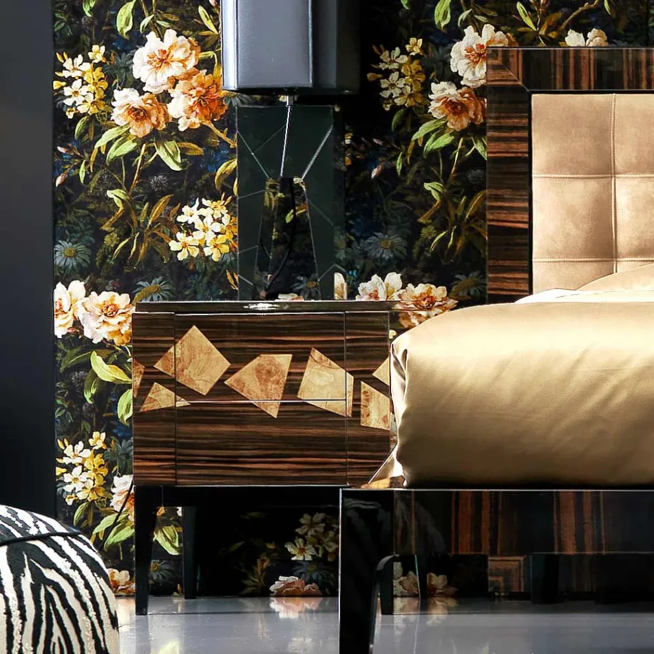 Mesa de cabeceira em madeira de nogueira e ébano Grilli Zarafa made in Italy Viadurini