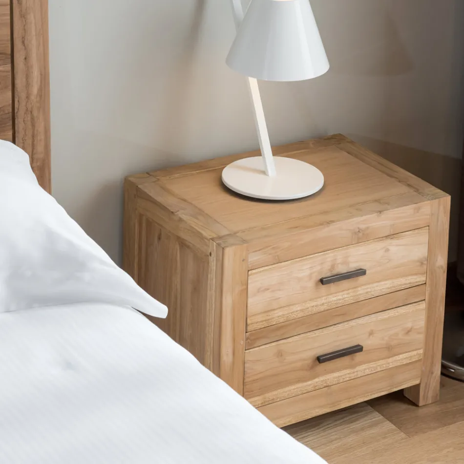 Mesa de cabeceira em teca maciça com 2 gavetas - Vovinam Viadurini