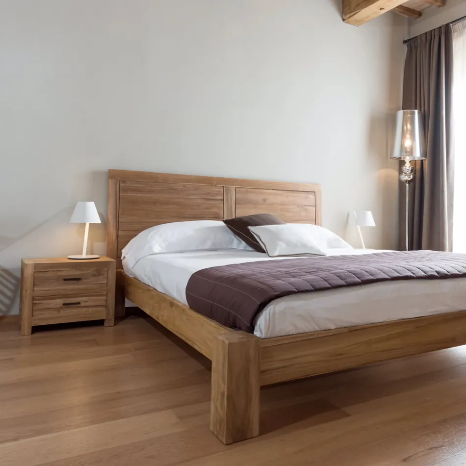 Mesa de cabeceira em teca maciça com 2 gavetas - Vovinam Viadurini