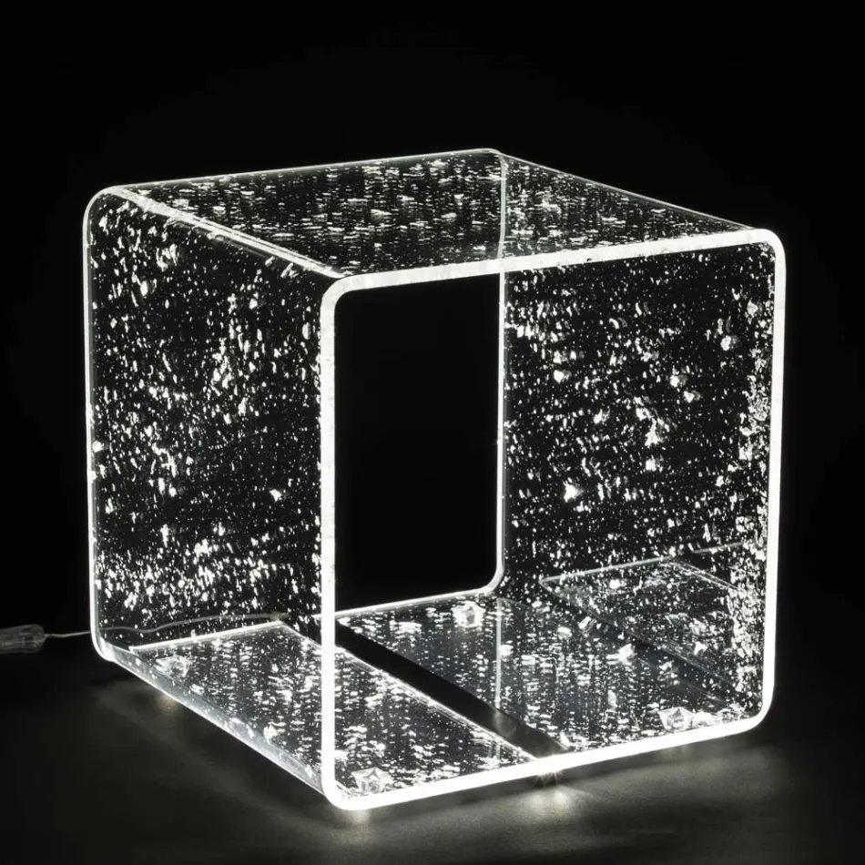 Mesa de cabeceira luminosa em cristal acrílico e folha de ouro, prata ou cobre - Gnassi Viadurini