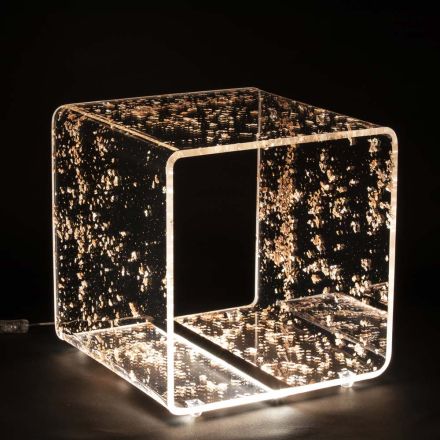 Mesa de cabeceira luminosa em cristal acrílico e folha de ouro, prata ou cobre - Gnassi Viadurini
