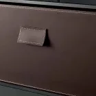 Mesa de cabeceira em vidro fumê com gaveta de couro 2 dimensões - Linzy Viadurini