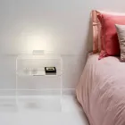 Mesa de cabeceira transparente com luz LED iluminada com toque Adelia Viadurini