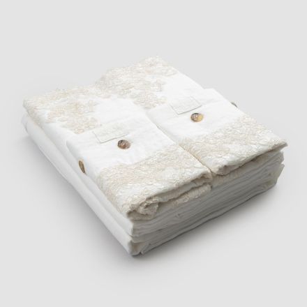 Conjunto de lençol de casal em linho claro e renda elegante - Gantelo Viadurini