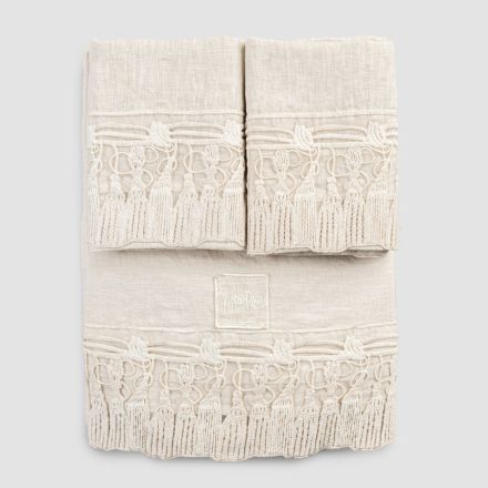 Conjunto de lençóis leves de linho para cama de casal com borlas de renda - Filippus Viadurini