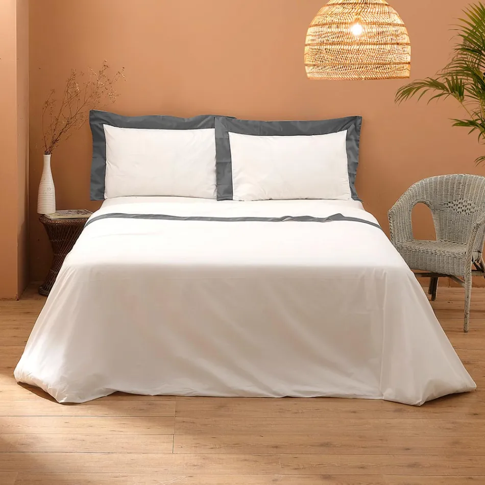 Conjunto de cama King Size em 100% algodão e 10% algodão cetim - Detalhe Viadurini