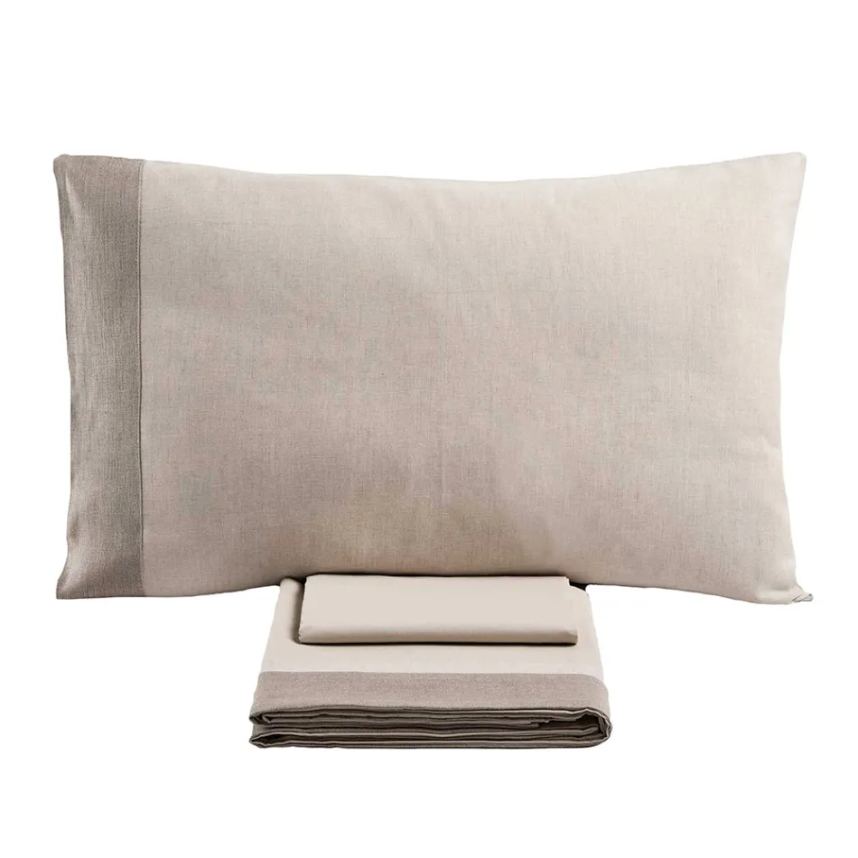 Conjunto de cama de casal em 90% algodão e 10% linho feito na Itália - Nestle Viadurini