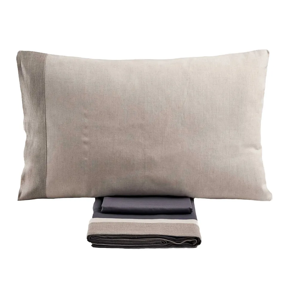 Conjunto de cama de casal em 90% algodão e 10% linho feito na Itália - Nestle Viadurini