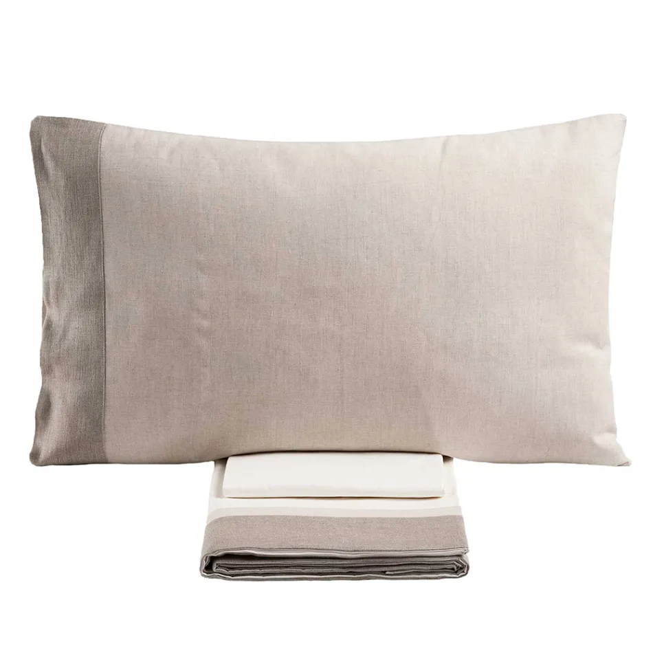 Conjunto de cama de casal em 90% algodão e 10% linho feito na Itália - Nestle Viadurini