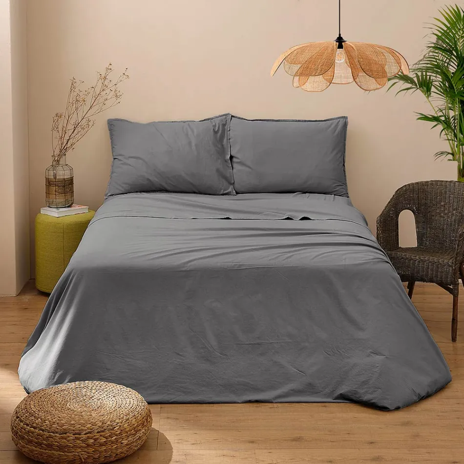 Cama de Casal Completa em Puro Algodão Tingido e Sombreado - Delicacy Viadurini