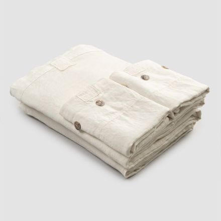 Conjunto de cama de casal em linho claro, lençóis italianos de luxo - Amauris Viadurini