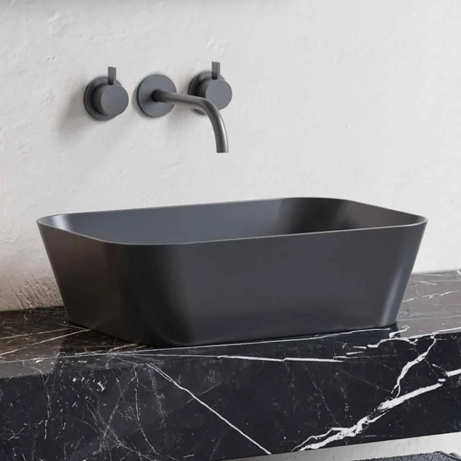 Composição 3 Móveis de Banheiro em Gres e Lavatório em Vetrochina 3 Cores - Ramentina Viadurini