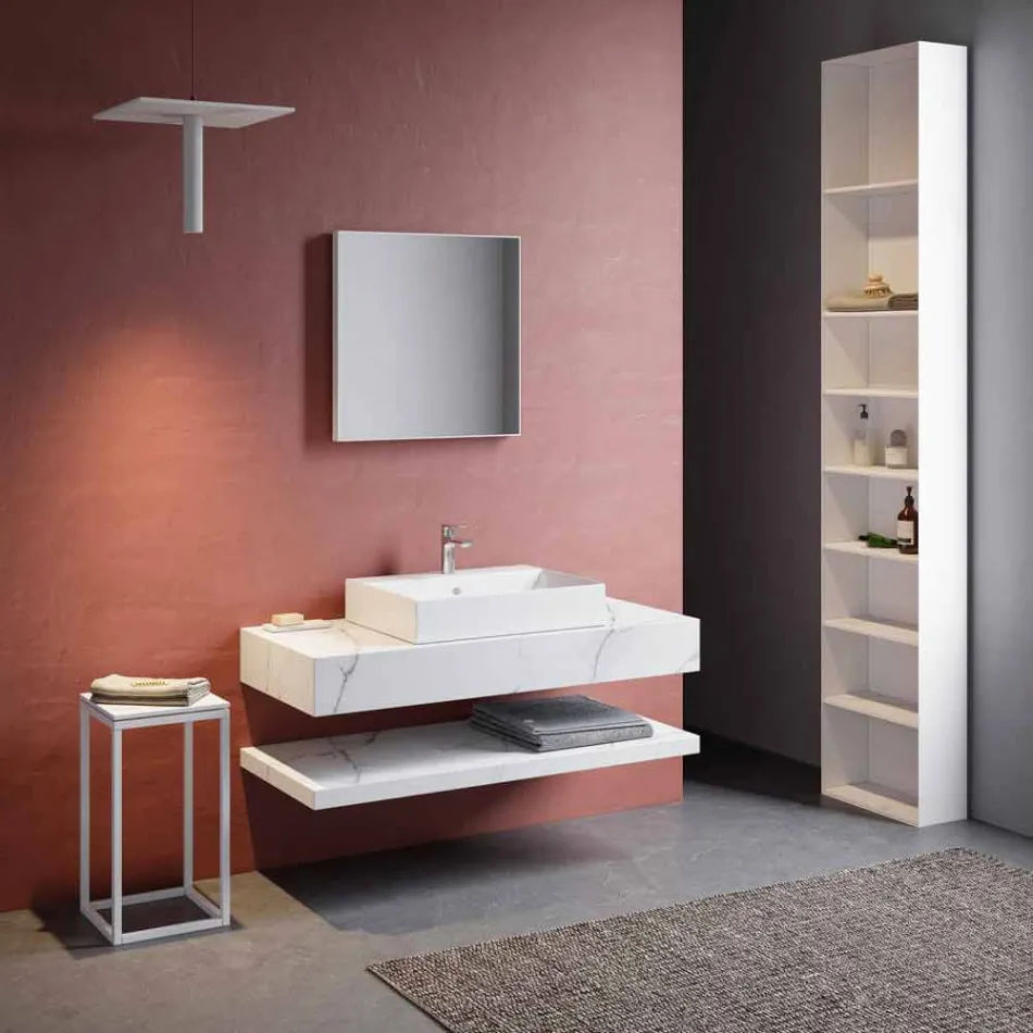 Composição 3 Móveis de Banheiro Suspensos em Grés Porcelanato 4 Acabamentos - Rambina Viadurini