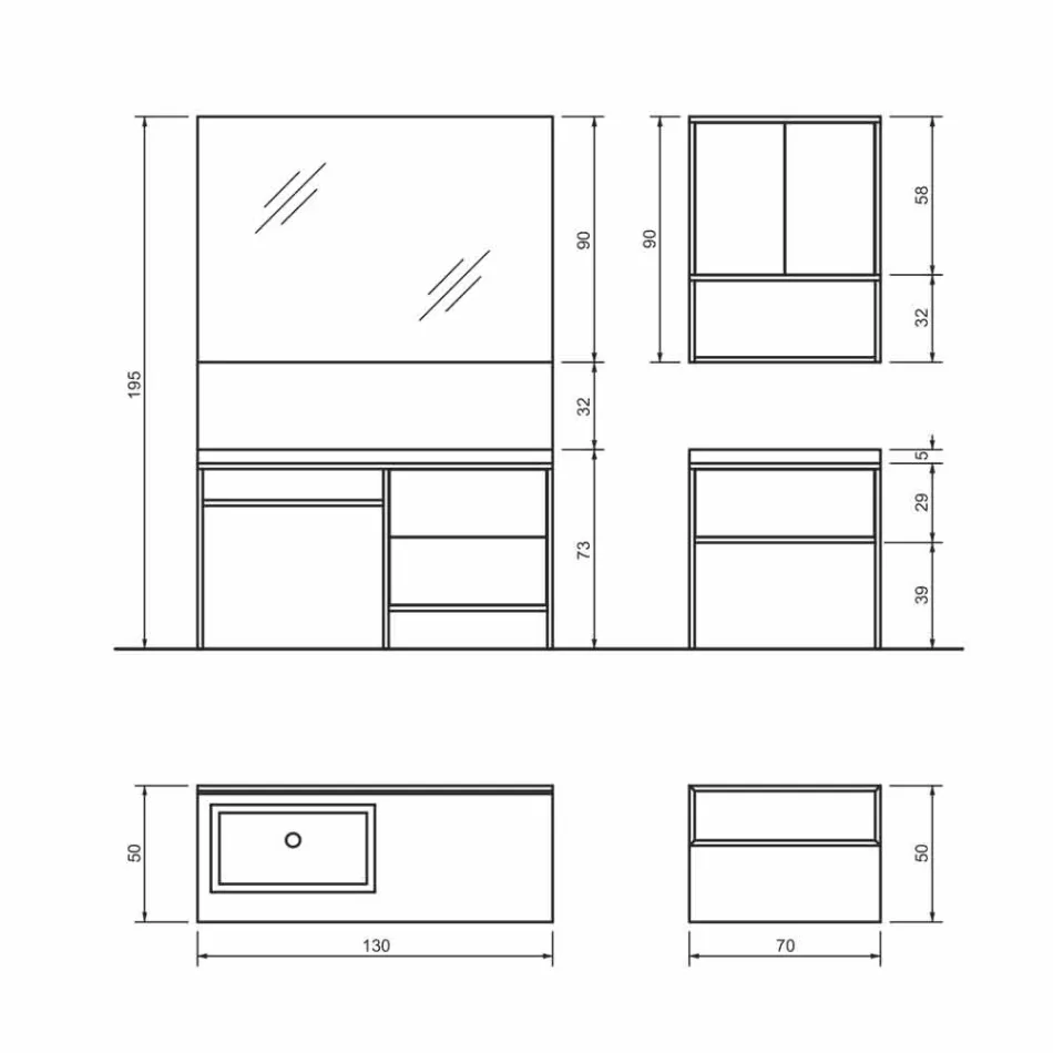 Composição 5 Móveis de Banheiro Independentes em Metal e Ecolegno Fabricado na Itália - Cizco Viadurini