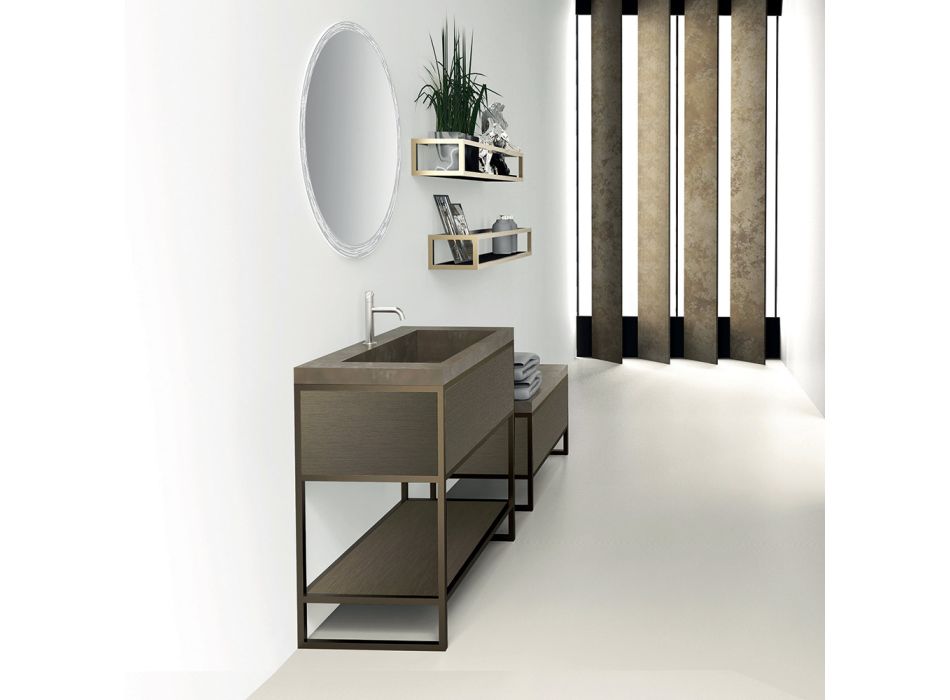 Composição 5 Móveis de Banheiro Independentes em Metal, Ecolegno e Grés Luxo - Cizco Viadurini