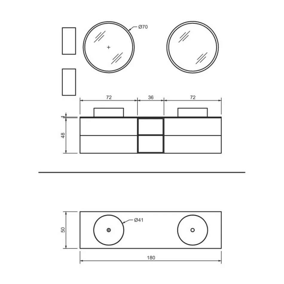 Composição 5 Móveis de Banheiro Suspensos com Lavatório Duplo Made in Italy - Renga Viadurini