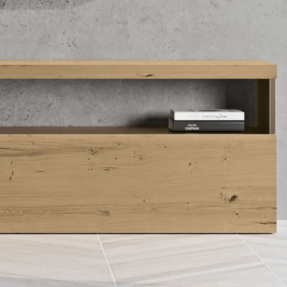 Composição Moderna de Parede em Carvalho Nórdico e Acabamento em Ferro - Siri Viadurini