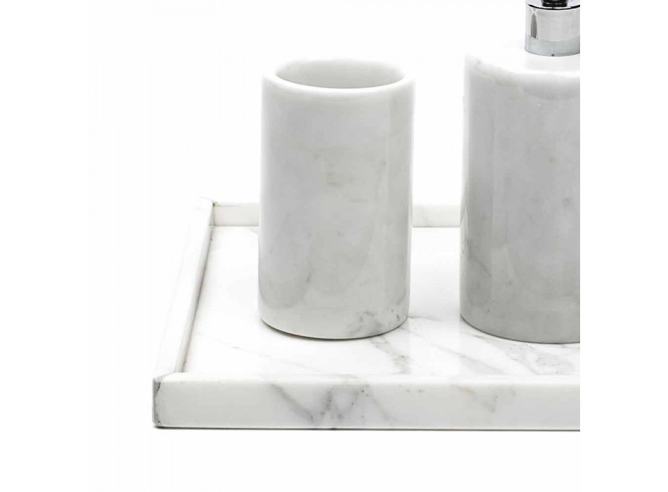 Acessórios de banheiro de composição em mármore branco de Carrara fabricado na Itália - Tuono Viadurini