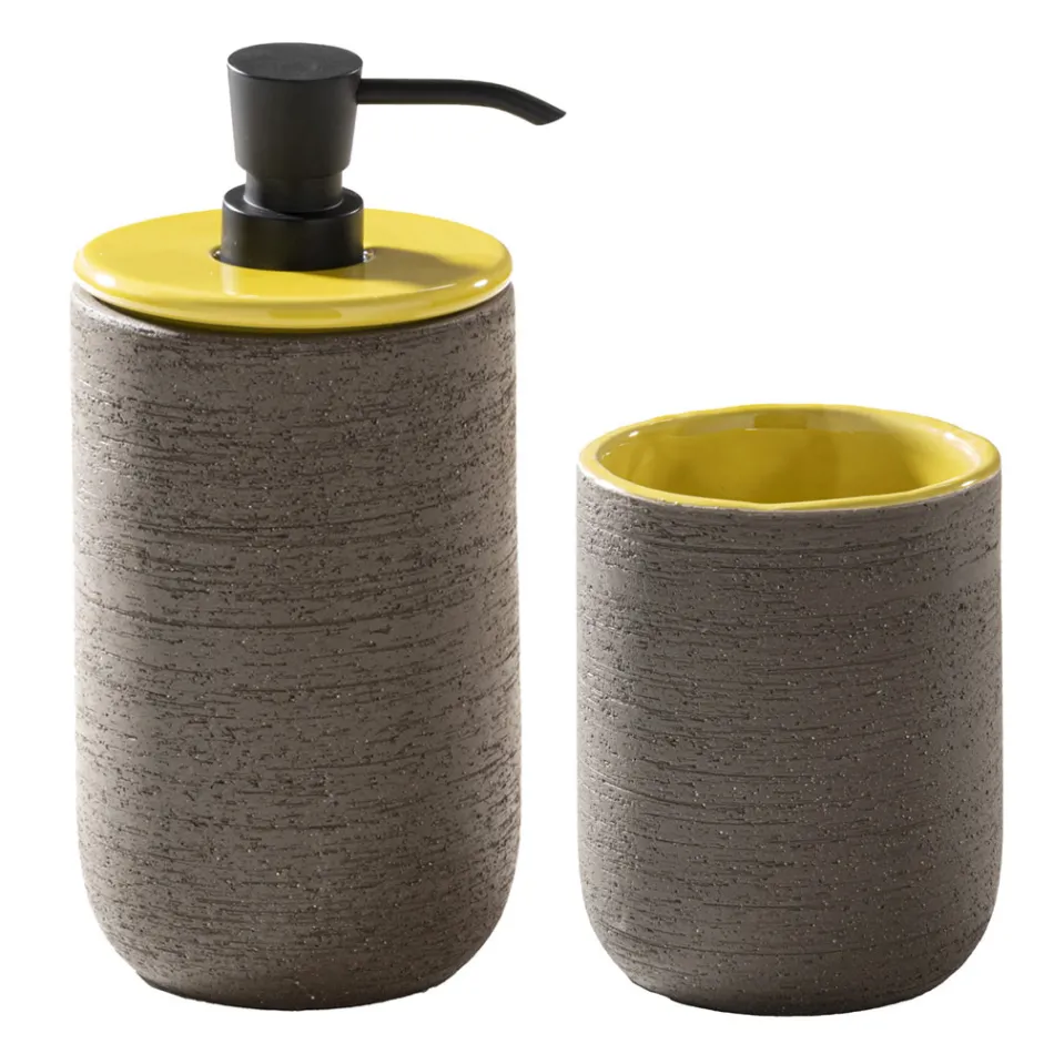 Composição de acessórios e unidade de apoio amarela com cômoda - Georges Viadurini