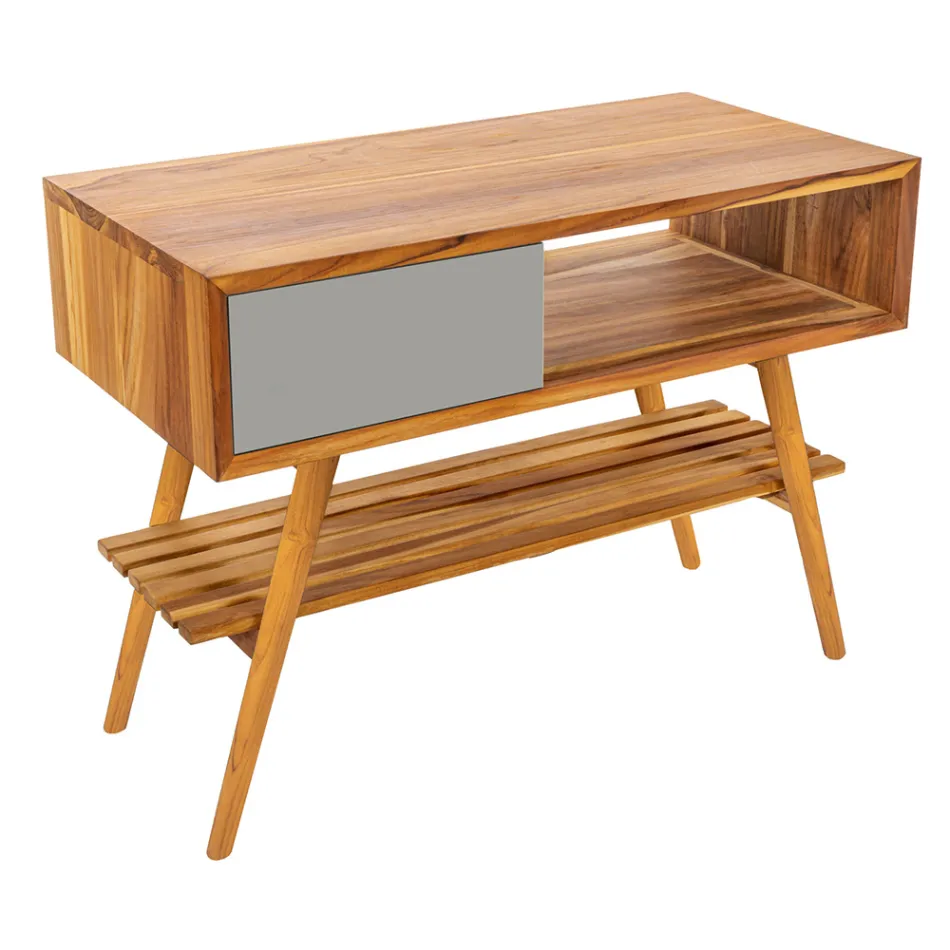 Composição de móveis de banheiro cinza com espelho e armário de chão - Sylviane Viadurini