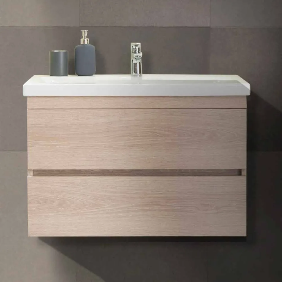 Composição suspensa da mobília do banheiro em melamina de carvalho - Becky Viadurini