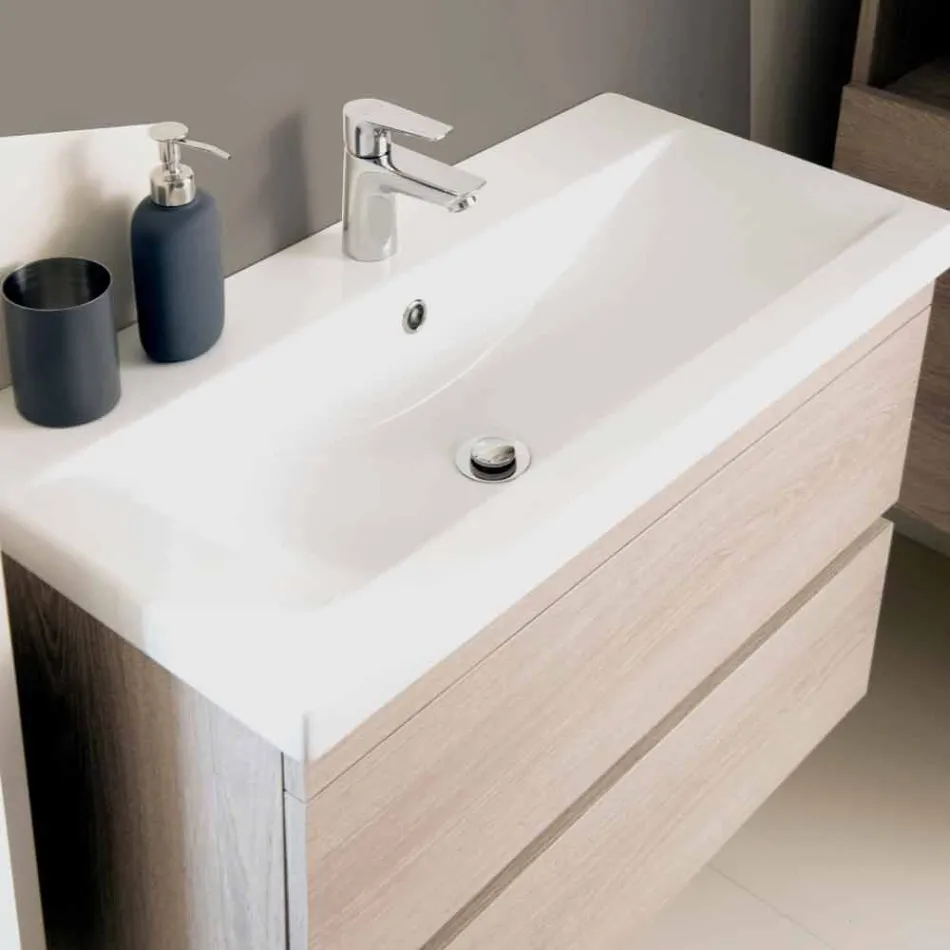 Composição suspensa da mobília do banheiro em melamina de carvalho - Becky Viadurini