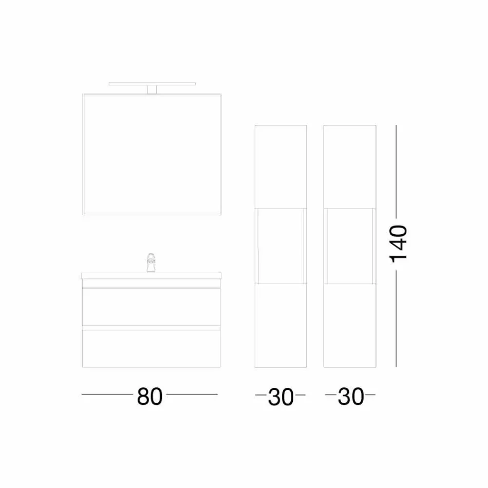 Composição suspensa da mobília do banheiro em melamina de carvalho - Becky Viadurini