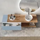 Composição de banheiro azul Tiffany e carvalho com espelho Made in Italy - Ermes Viadurini