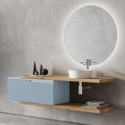 Composição de banheiro azul Tiffany e carvalho com espelho Made in Italy - Ermes Viadurini