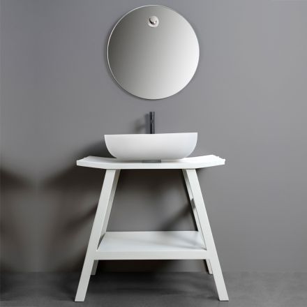 Composição de banheiro branca com acessórios resistentes a arranhões e espelho - Patryk Viadurini