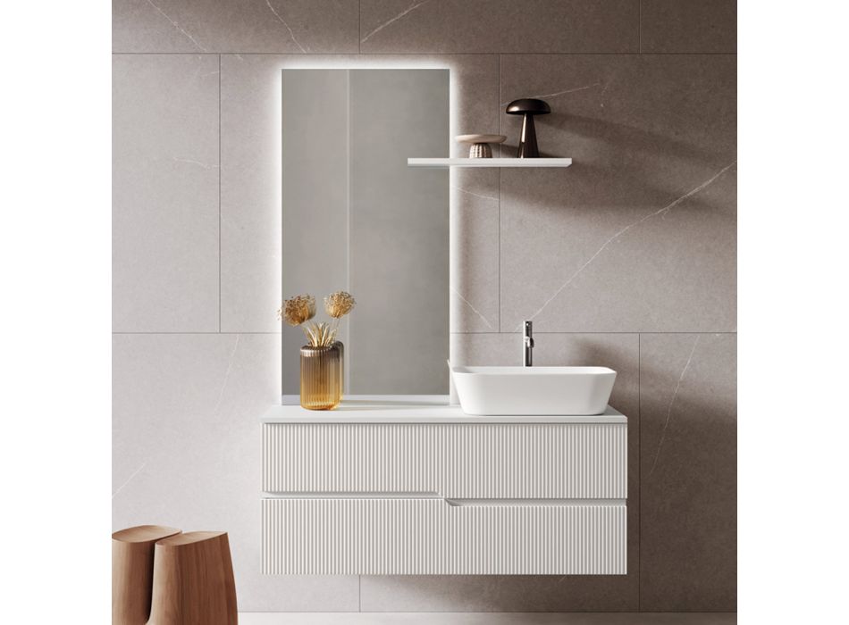 Composição de banheiro branco com espelho e prateleira Made in Italy - Ares Viadurini