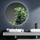 Composição de Banheiro Cor Concreto e Branco Fosco com Lavatório, Espelho e Base - Palom Viadurini
