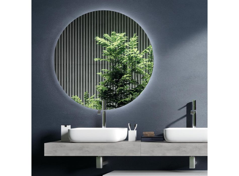 Composição de Banheiro Cor Concreto e Branco Fosco com Lavatório, Espelho e Base - Palom Viadurini