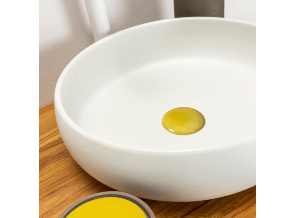 Composição de banheiro amarelo incluindo espelho e acessórios - Maryse Viadurini