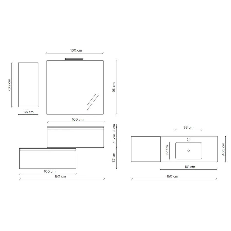 Composição de Banheiro Completo com Lavatório, Base Antiriscos e Espelho Made in Italy - Dream Viadurini