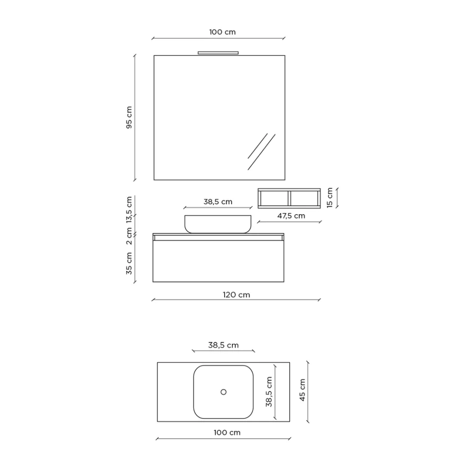 Composição de Banheiro Completo com Lavatório, Espelho e Base Made in Italy - Dream Viadurini
