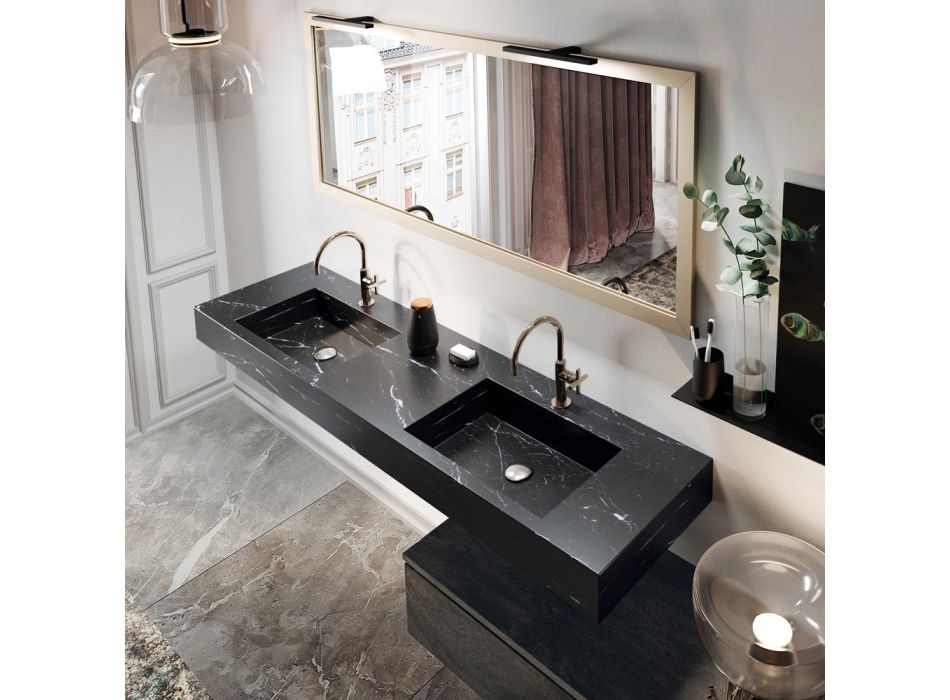 Composição de Banheiro Completo com Espelho e Lavatório Duplo Made in Italy - Palom Viadurini