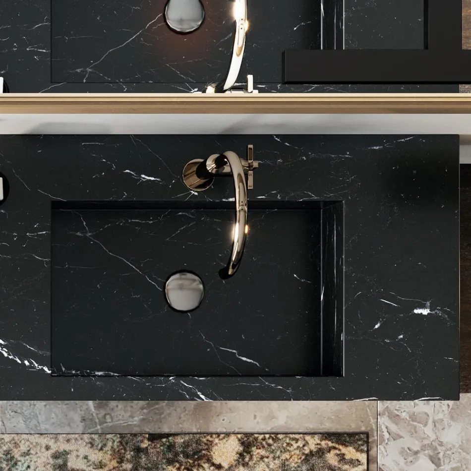 Composição de Banheiro Completo com Espelho e Lavatório Duplo Made in Italy - Palom Viadurini