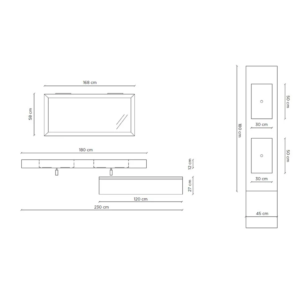 Composição de Banheiro Completo com Espelho e Lavatório Duplo Made in Italy - Palom Viadurini