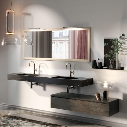 Composição de Banheiro Completo com Espelho e Lavatório Duplo Made in Italy - Palom Viadurini