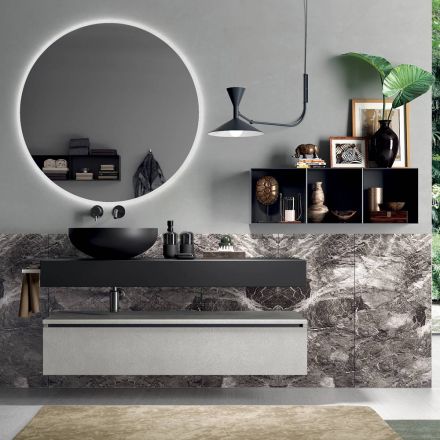Composição de Banheiro Completo com Espelho, Lavatório, Base e Tampo Made in Italy - Palom Viadurini