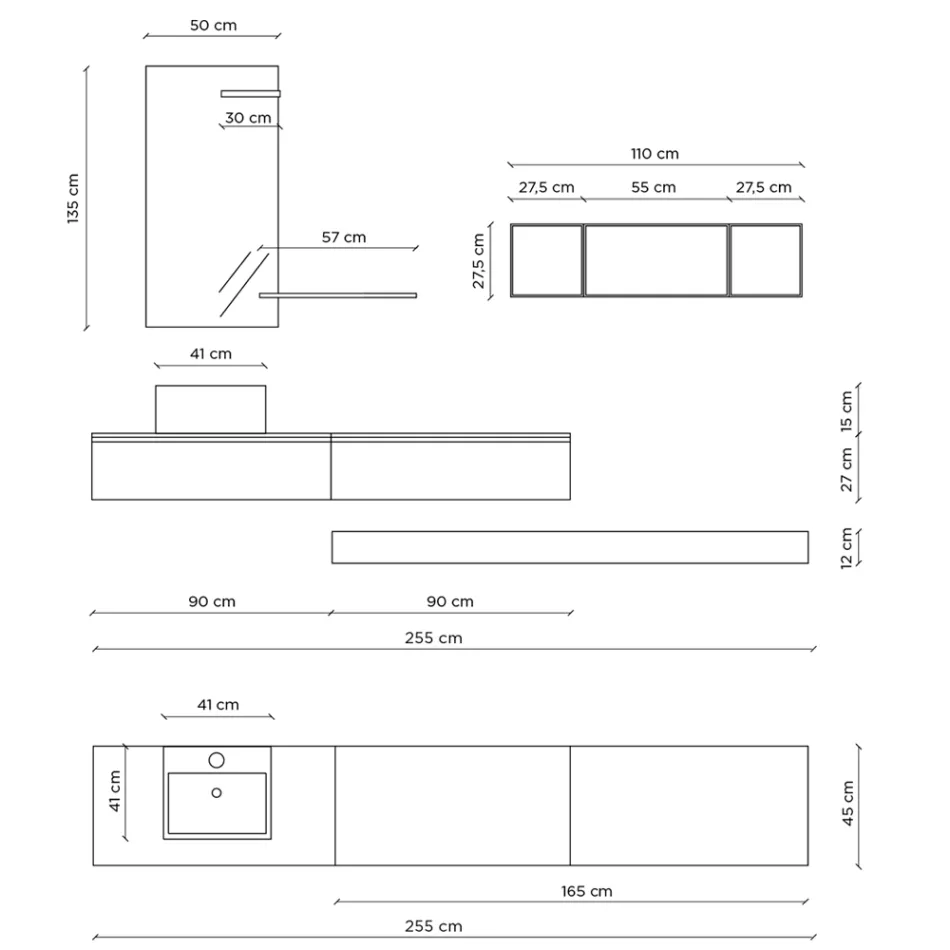 Composição de Banheiro Completo com Espelho, Lavatório de Cerâmica Made in Italy - Palom Viadurini