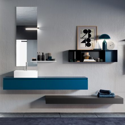 Composição de Banheiro Completo com Espelho, Lavatório de Cerâmica Made in Italy - Palom Viadurini