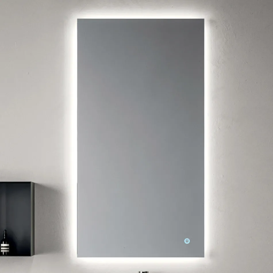 Composição de banheiro composta por prateleira com pia, armários de parede e espelho - Velaria Viadurini