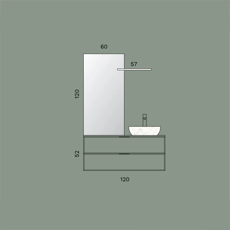 Conjunto para banheiro incluindo 1 base com 2 gavetas, pia e espelho - Orione Viadurini
