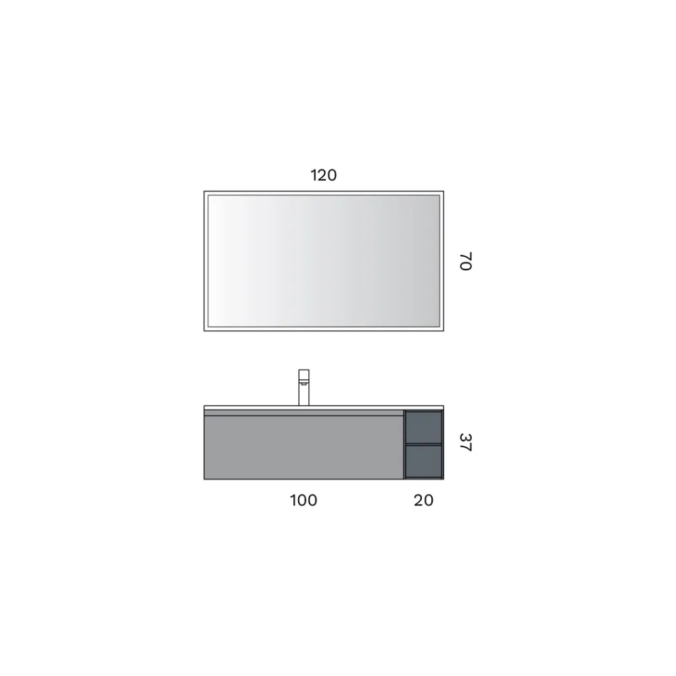 Conjunto para banheiro com 1 base, 1 gaveta, compartimento aberto e espelho - Titan Viadurini