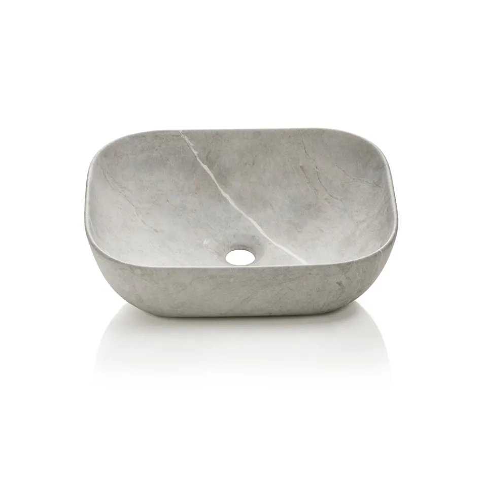 Conjunto para banheiro com 1 gaveta, 2 prateleiras de carvalho, pia e espelho - Titan Viadurini