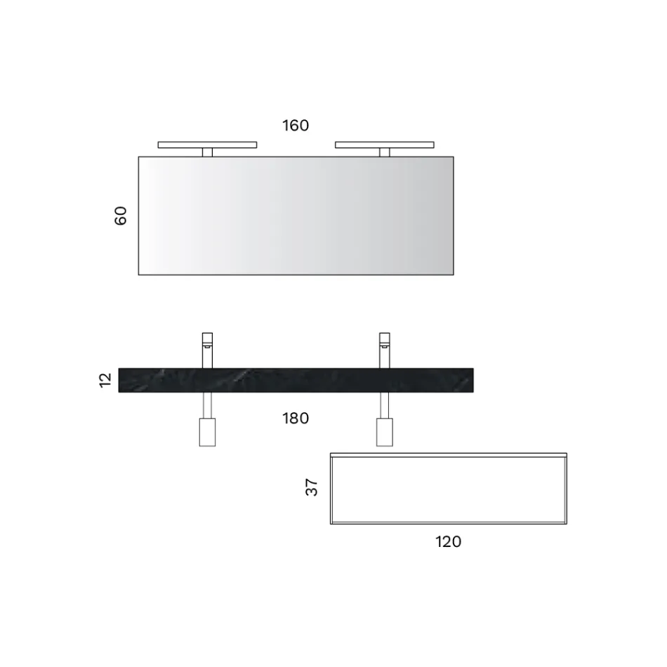 Conjunto para banheiro com 1 gaveta branca, espelho e prateleira Marquina em HPL - Velaria Viadurini