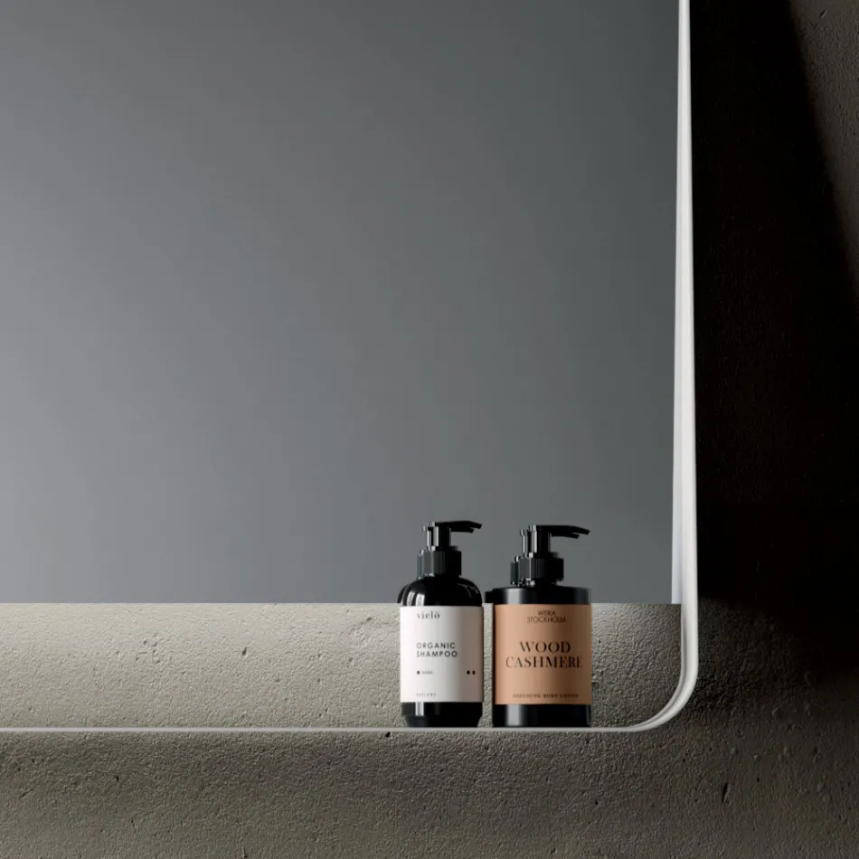 Conjunto para banheiro com 2 gavetas e 2 compartimentos abertos, espelho e pia - Magnólia Viadurini