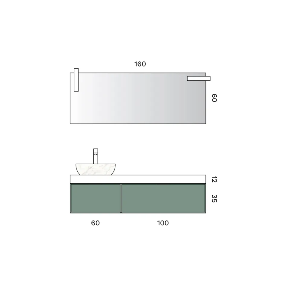 Conjunto para banheiro com 2 gavetas, pia de cerâmica Calacatta e espelho - Orione Viadurini